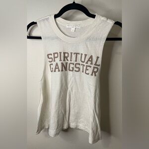 Spiritual Gangster Cream Tank Top with Brown Print